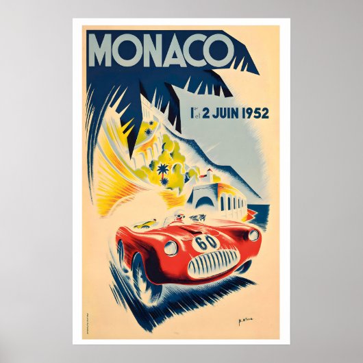 1952 Monaco Grand Prix Oude Racing Poster (Voorkant)