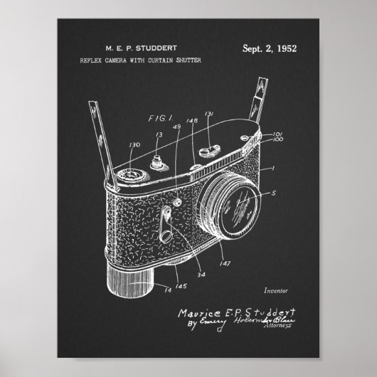 1952 Reflex Camera Patent Art Drawing Print (Voorkant)