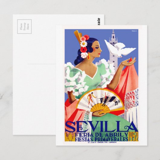 1952 Sevilla Spanje - Eerlijk Poster april Briefkaart (Voorkant / Achterkant)