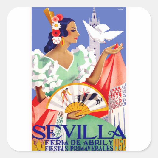 1952 Sevilla Spanje - Eerlijk Poster april Vierkante Sticker (Voorkant)
