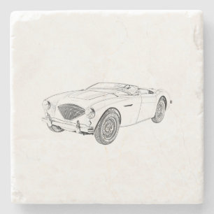 1953 Austin-Healey 100 Tekening zwart-wit Stenen Onderzetter