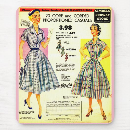 1953 Gimbels Subway Store jurk sale Muismat (Voorkant)