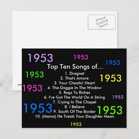1953 liedjes briefkaart (Voorkant / Achterkant)