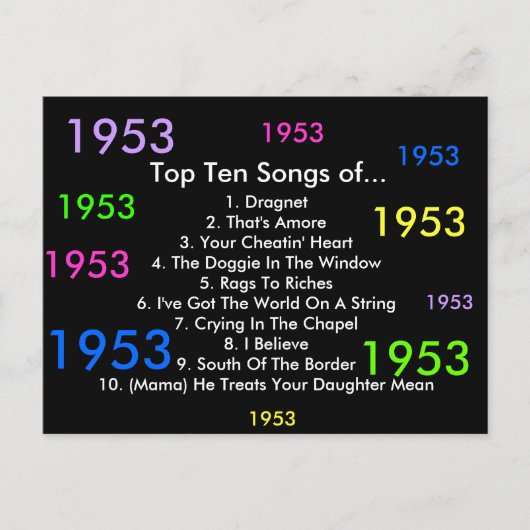 1953 liedjes briefkaart (Voorkant)