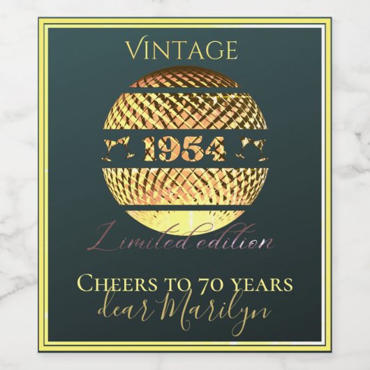  1954 70e verjaardag wijnlabel wijn etiket (Enkel label)