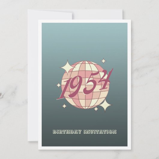 1954 70ste verjaardag retro blauw gr Invitatio Kaart (Achterkant)