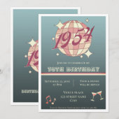 1954 70ste verjaardag retro blauw gr Invitatio Kaart (Voorkant / Achterkant)