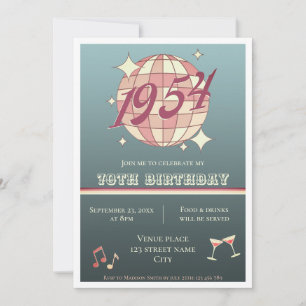 1954 70ste verjaardag retro blauw gr Invitatio Kaart