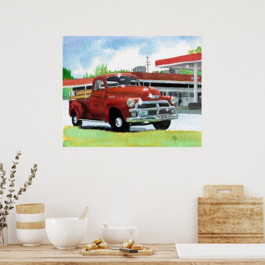 1954 Antiek Truck Canvas afdrukken Poster (Keuken)