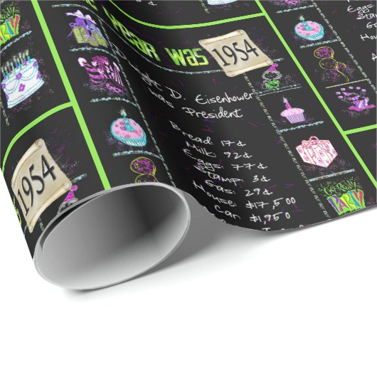 1954 Geboortejaar Trivia Cadeaupapier (Rol Hoek)