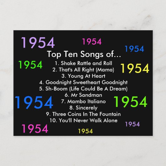 1954 liedjes briefkaart (Voorkant)
