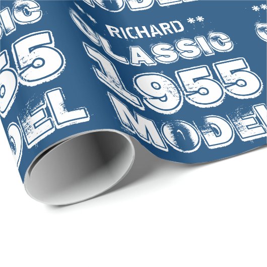 1955 60th Birthday CLASSIC MODEL Blue and White A1 Cadeaupapier (Rol Hoek)