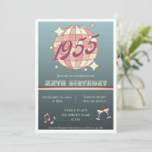 1955 70ste verjaardag retro blauw Uitnodiging (Staand voorkant)