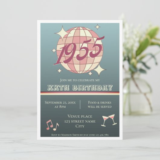  1955 70ste verjaardag retro blauw Uitnodiging (Staand voorkant)
