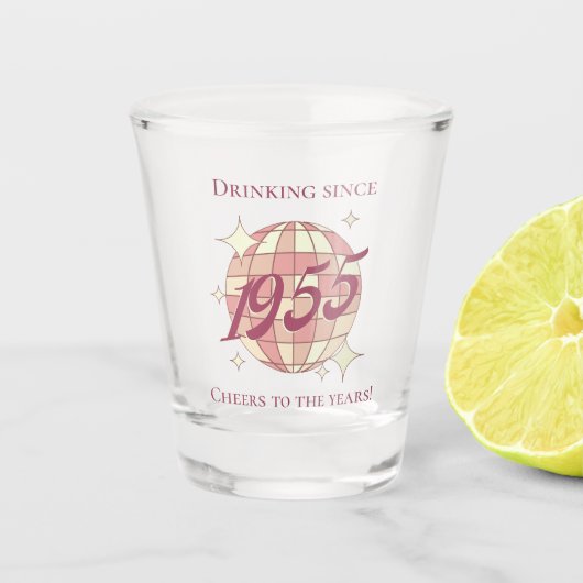  1955 70ste verjaardag retro paarse shot glas (Voorkant)