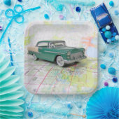 1955 auto op de wegenkaart papieren bordje (Feest)