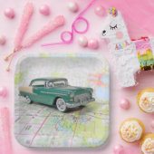 1955 auto op de wegenkaart papieren bordje (Feest)