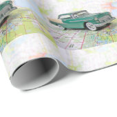 1955 auto op een routekaart cadeaupapier (Rol Hoek)