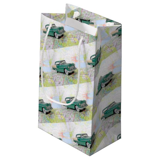 1955 auto op een routekaart klein cadeauzakje (Achterkant Gekanteld)