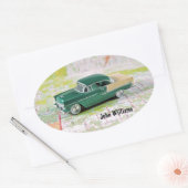 1955 auto op een routekaart ovale sticker (Envelop)