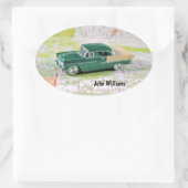 1955 auto op een routekaart ovale sticker (Tas)