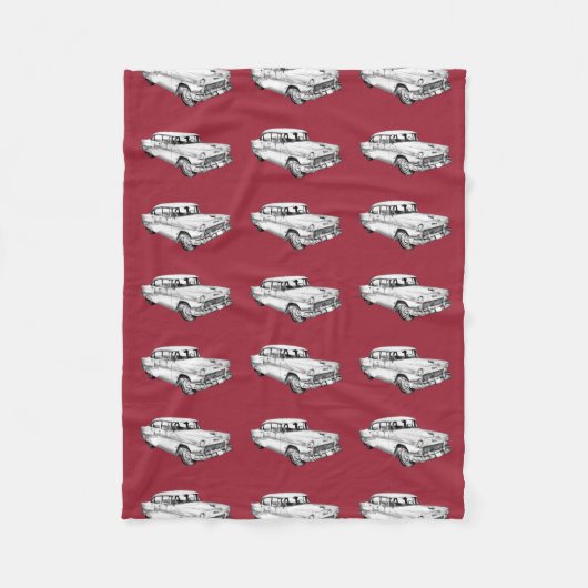 1955 Chevrolet Bel Air Antiek Car Illustration Fleece Deken (Voorkant)