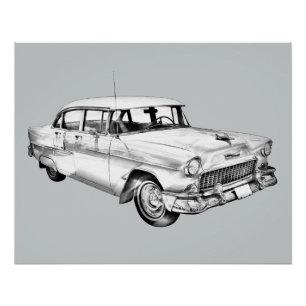 1955 Chevrolet Bel Air Antieke Auto Illustratie Perfect Poster