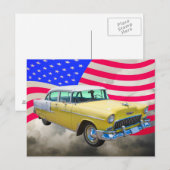 1955 Chevrolet Bel Air met Amerikaanse vlag Briefkaart (Voorkant / Achterkant)