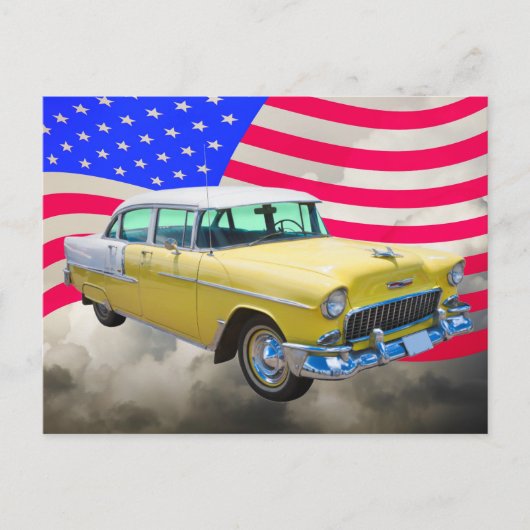 1955 Chevrolet Bel Air met Amerikaanse vlag Briefkaart (Voorkant)
