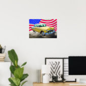 1955 Chevrolet Bel Air met Amerikaanse vlag Poster (Thuiskantoor)