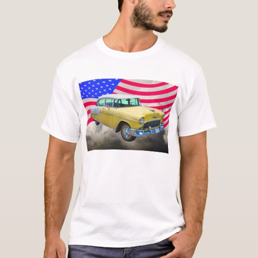 1955 Chevrolet Bel Air met Amerikaanse vlag T-shirt (Voorkant)