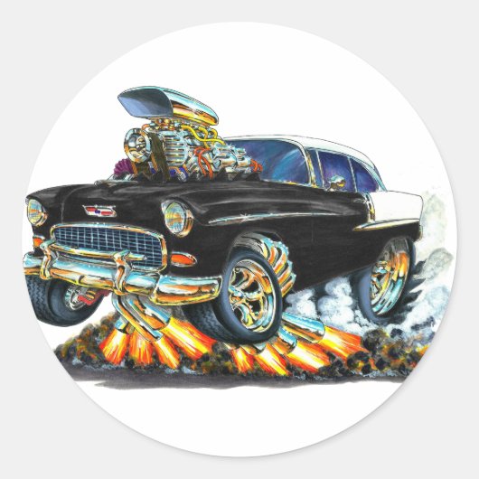 1955 Chevy Belair zwarte auto Ronde Sticker (Voorkant)