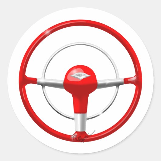 1955 Chevy Red Stuurwiel Ronde Sticker (Voorkant)