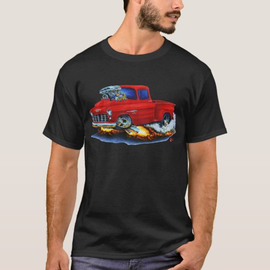1955 Chevy Stepside Pickup Red Truck T-shirt (Voorkant)