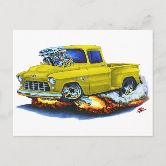 1955 Chevy Stepside Pickup Yellow Truck Briefkaart (Voorkant)