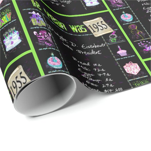 1955 Geboortejaar Trivia Cadeaupapier (Rol Hoek)