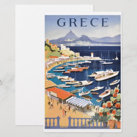 1955 Griekenland Athene Bay Castella Travel Poster Briefpapier (Voorkant / Achterkant)