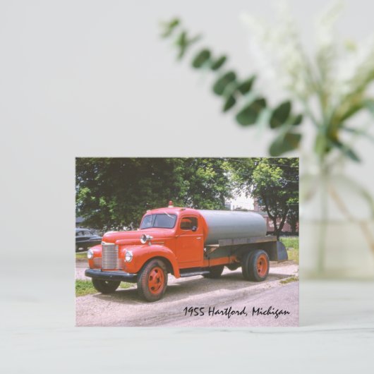 1955 Hartford Michigan Antiek Red Fire Truck Briefkaart (Staand voorkant)