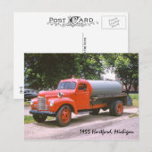 1955 Hartford Michigan Antiek Red Fire Truck Briefkaart (Voorkant / Achterkant)
