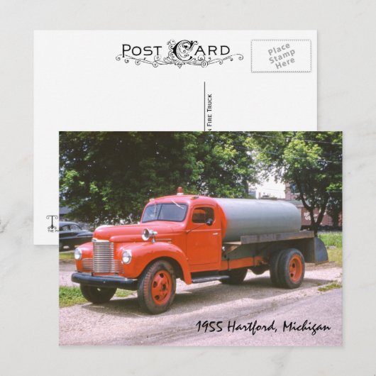 1955 Hartford Michigan Antiek Red Fire Truck Briefkaart (Voorkant / Achterkant)