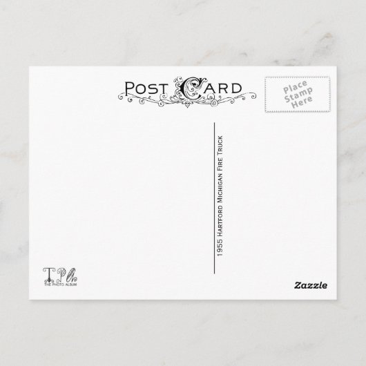 1955 Hartford Michigan Antiek Red Fire Truck Briefkaart (Achterkant)