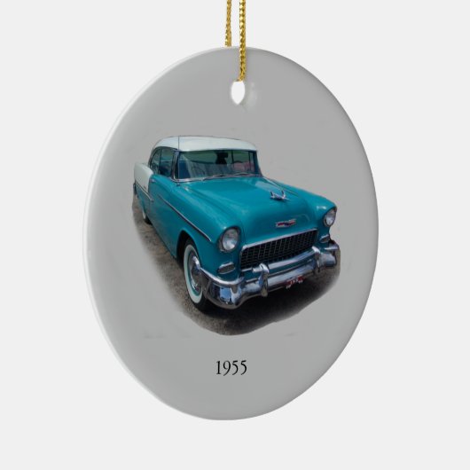 1955 ornament met blauwe en witte klassieke auto (Rechts)