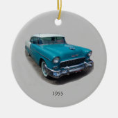 1955 ornament met blauwe en witte klassieke auto (Voorkant)
