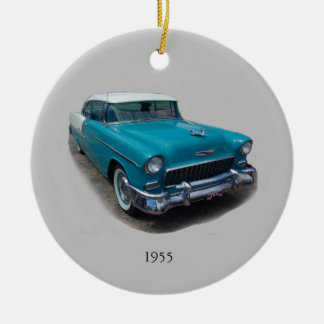 1955 ornament met blauwe en witte klassieke auto