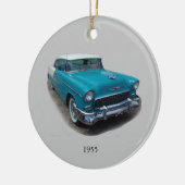 1955 ornament met blauwe en witte klassieke auto (Links)