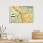 1955 Portland Oregon Trolley Streetcar Map Poster (Keuken)