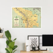 1955 Portland Oregon Trolley Streetcar Map Poster (Thuiskantoor)
