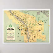 1955 Portland Oregon Trolley Streetcar Map Poster (Voorkant)