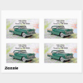 1955 retro auto op wegenkaart rechthoekige sticker (Vel)