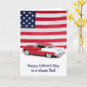 1955 Rode en witte auto Vaderdag Kaart (Gele Bloem)